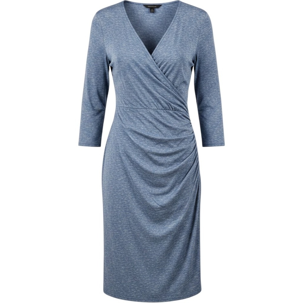 Ann Taylor Women Dress 12 Blue-Gray Faux Wrap Ruched Sheath Career Professional